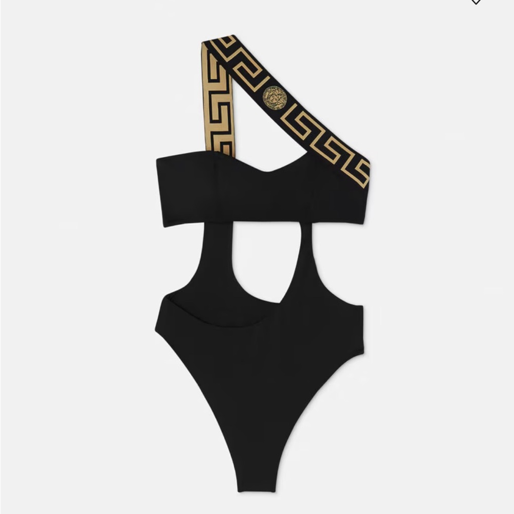 Versace Black and Gold Asymmetrical One-Piece Swimsuit